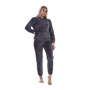 Keanu Womens/Ladies Fleece Pull Over Long Pyjama Set / Charcoal